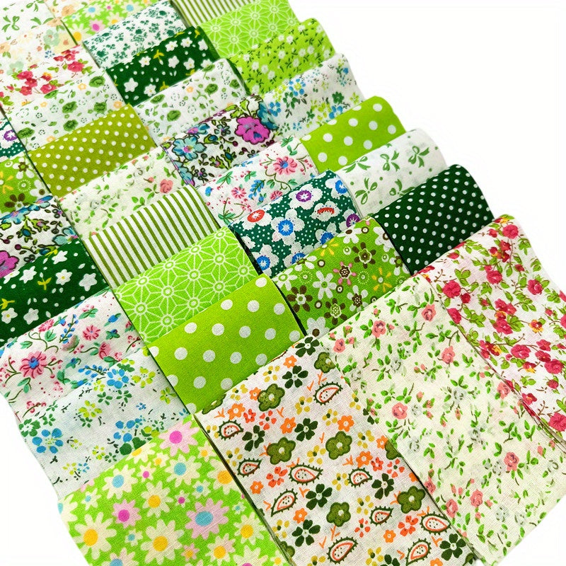 Green floral fabric bundle, ideal for sewing, quilting, DIY projects