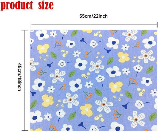 18x22-Inch Quilting Cotton Fabric Squares, 8-piece Set, Printed with Blue Flowers - iMZOON