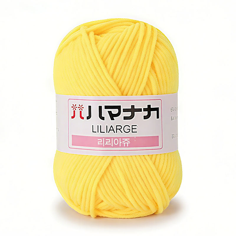 Liliarge Yarn in vibrant yellow color, DK weight, 100% acrylic, perfect for knitting and crocheting projects.