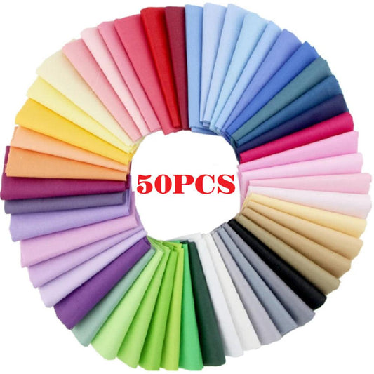 9.8-Inch Cotton Fabric Squares, 50-piece Set, Printed with Bright Solid Colors - iMZOON