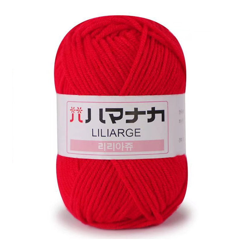 Liliarge DK yarn in vibrant red color, made of 100% acrylic, for knitting and crocheting projects.