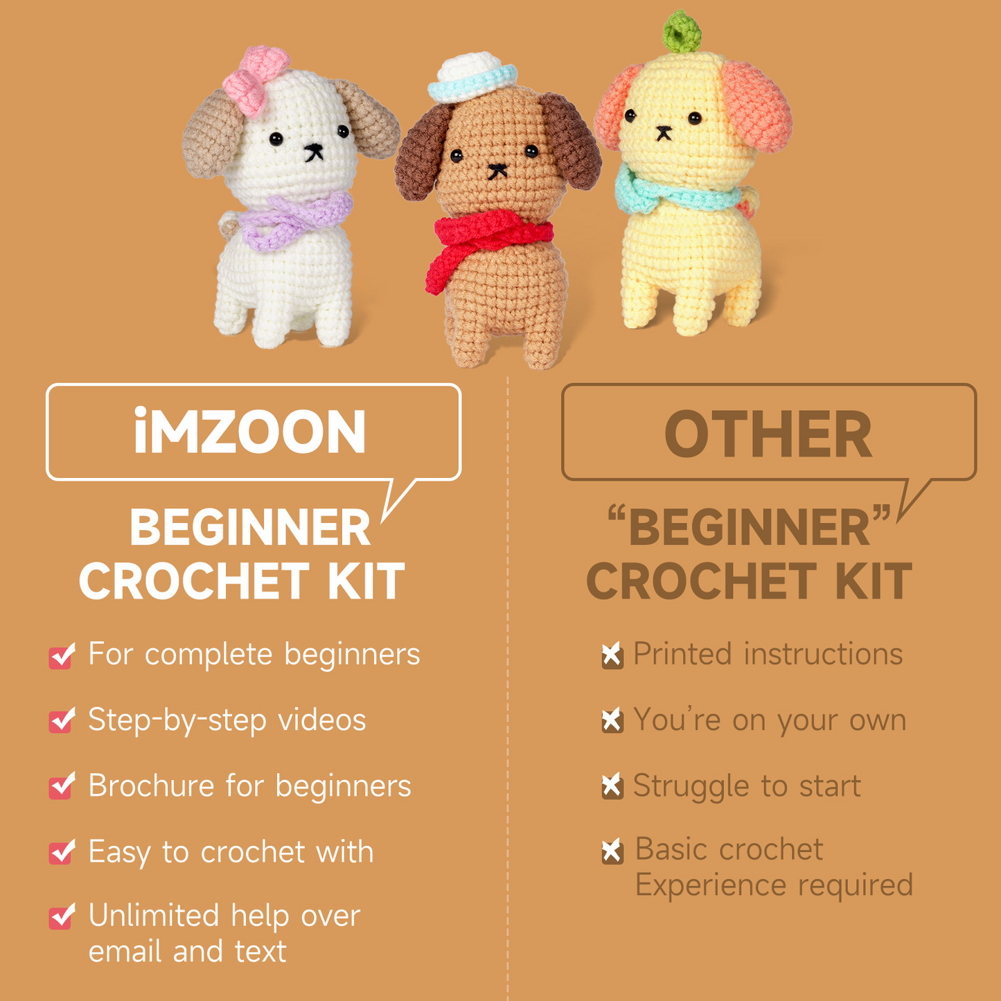 Beginner Crochet Kit, 3-Puppy Set