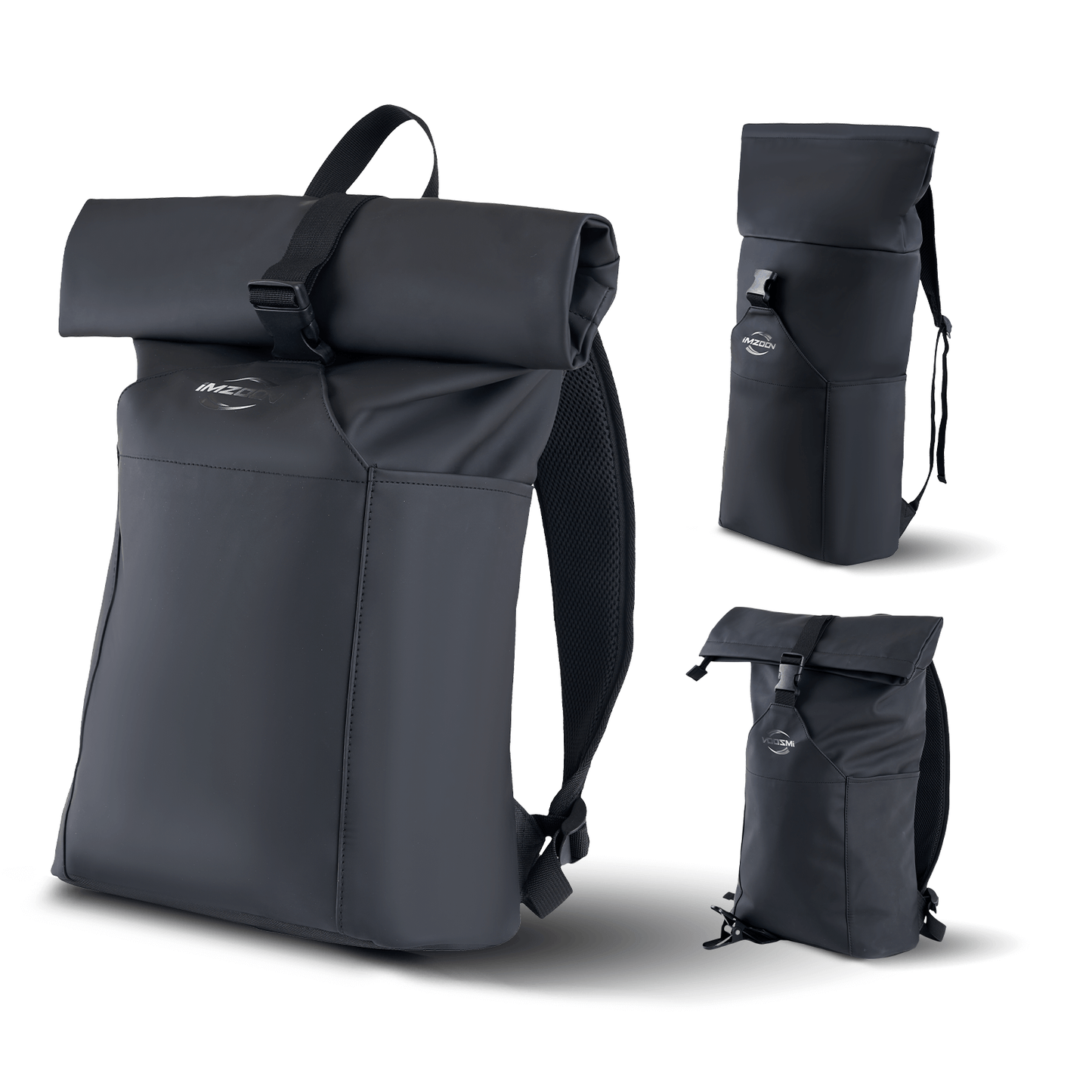 Lightweight PU Waterproof Laptop Backpack, Large Capacity Adjustable 23L for Work University Camping, Black - iMZOON