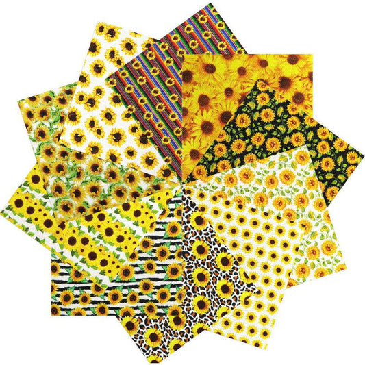 19.7 inch Cotton Fabric Squares Sunflower Design, 10 - piece set - iMZOON