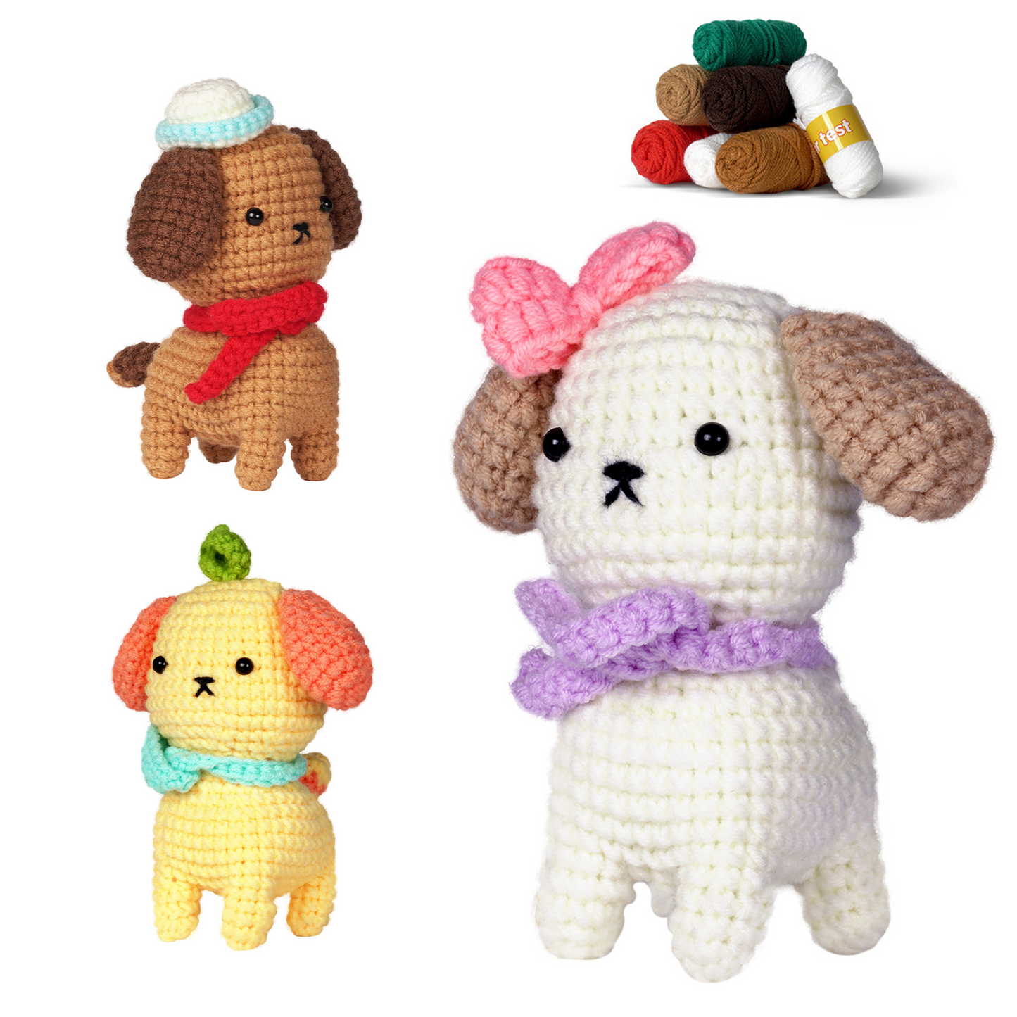 Beginner Crochet Kit, 3-Puppy Set
