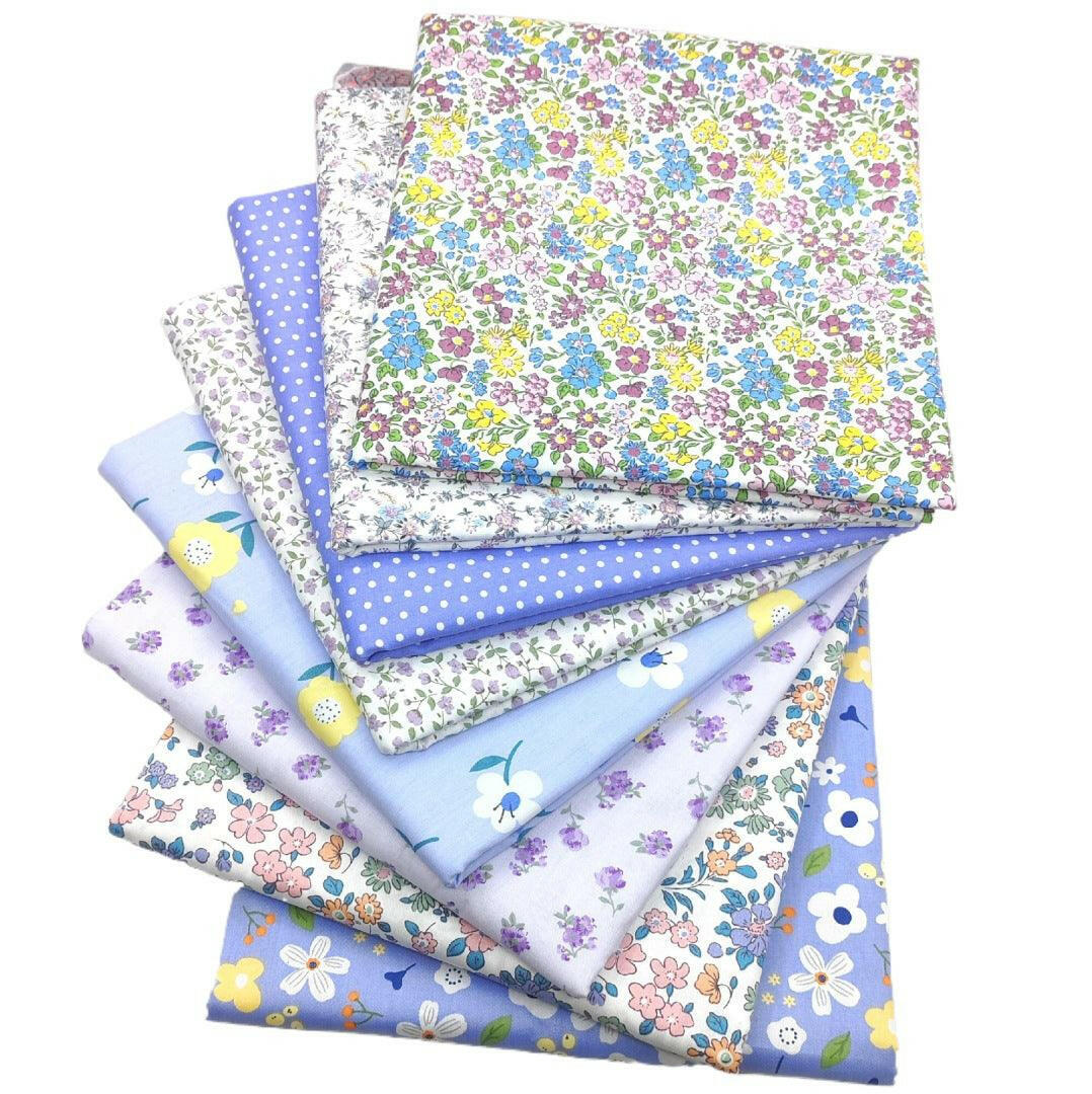 18x22-Inch Quilting Cotton Fabric Squares, 8-piece Set, Printed with Blue Flowers - iMZOON