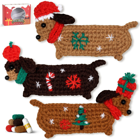 Beginnner Crochet Kit, 3-Dachshund Set