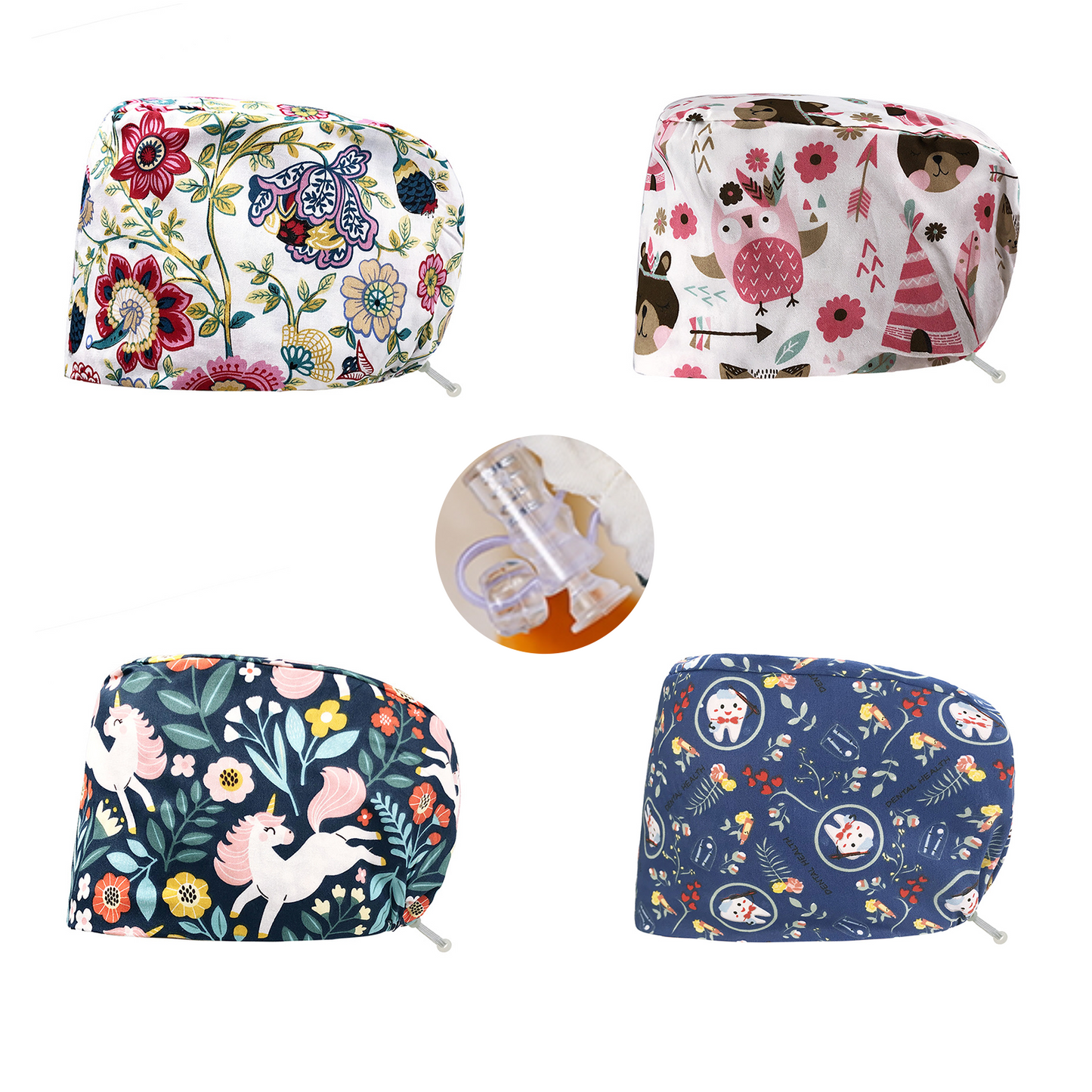 Scrub Caps, 4-Piece Set, Animal