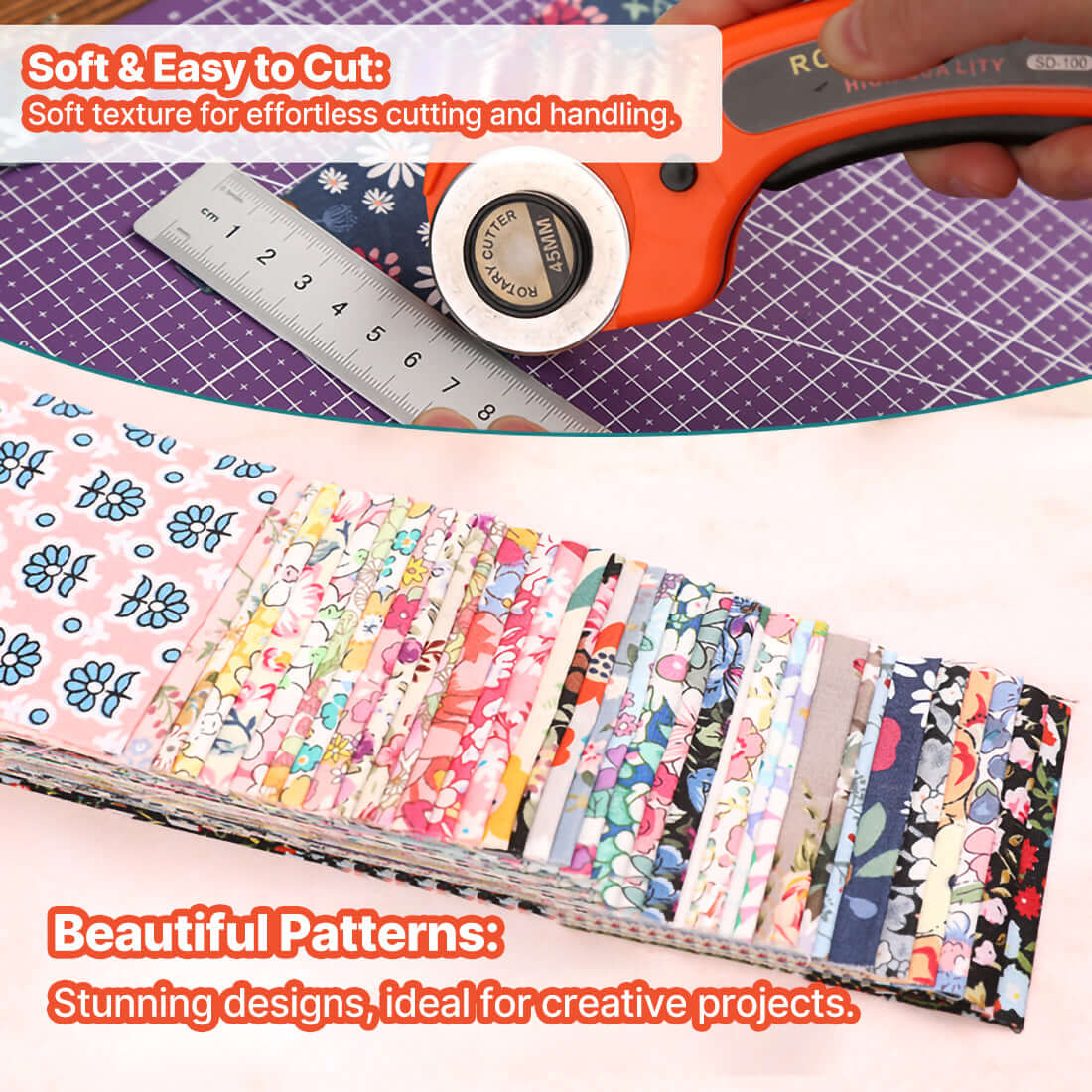 Jelly Roll Fabric Strips - 2.6 Inch Cotton Fabric, 40-piece set, Pink&Blue - iMZOON