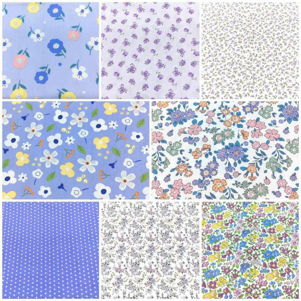 18x22-Inch Quilting Cotton Fabric Squares, 8-piece Set, Printed with Blue Flowers - iMZOON
