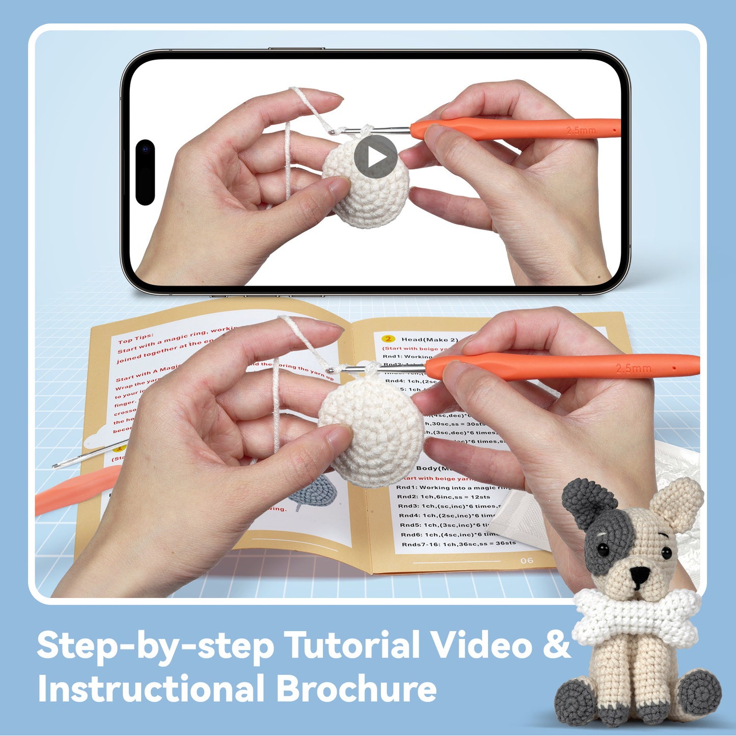 Beginner Crochet Kit, 2-Bulldog Set