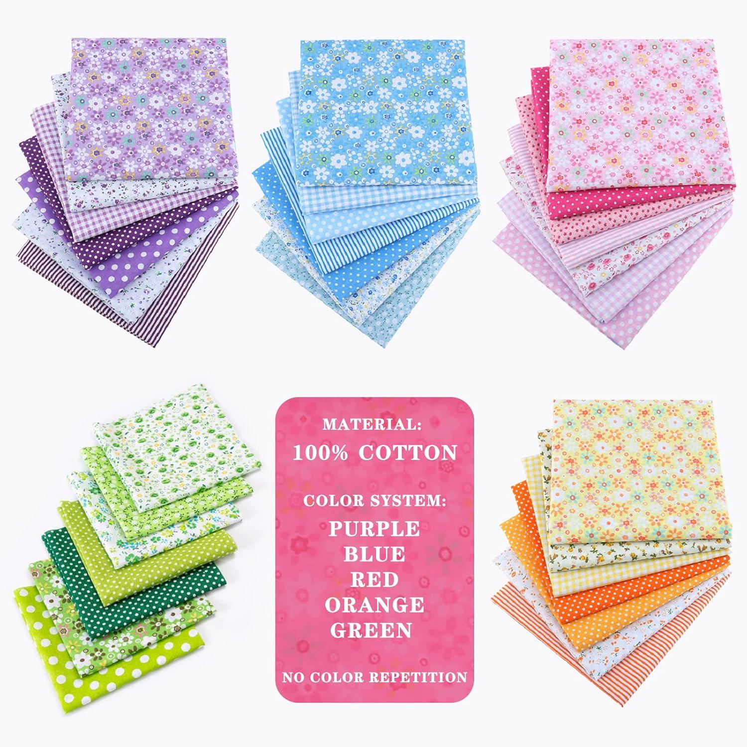<50% Off> 9.8-Inch Cotton Fabric Squares, 35-piece set, in 5 colorful series, Yellow/Green/Blue/Pink/Purple - iMZOON