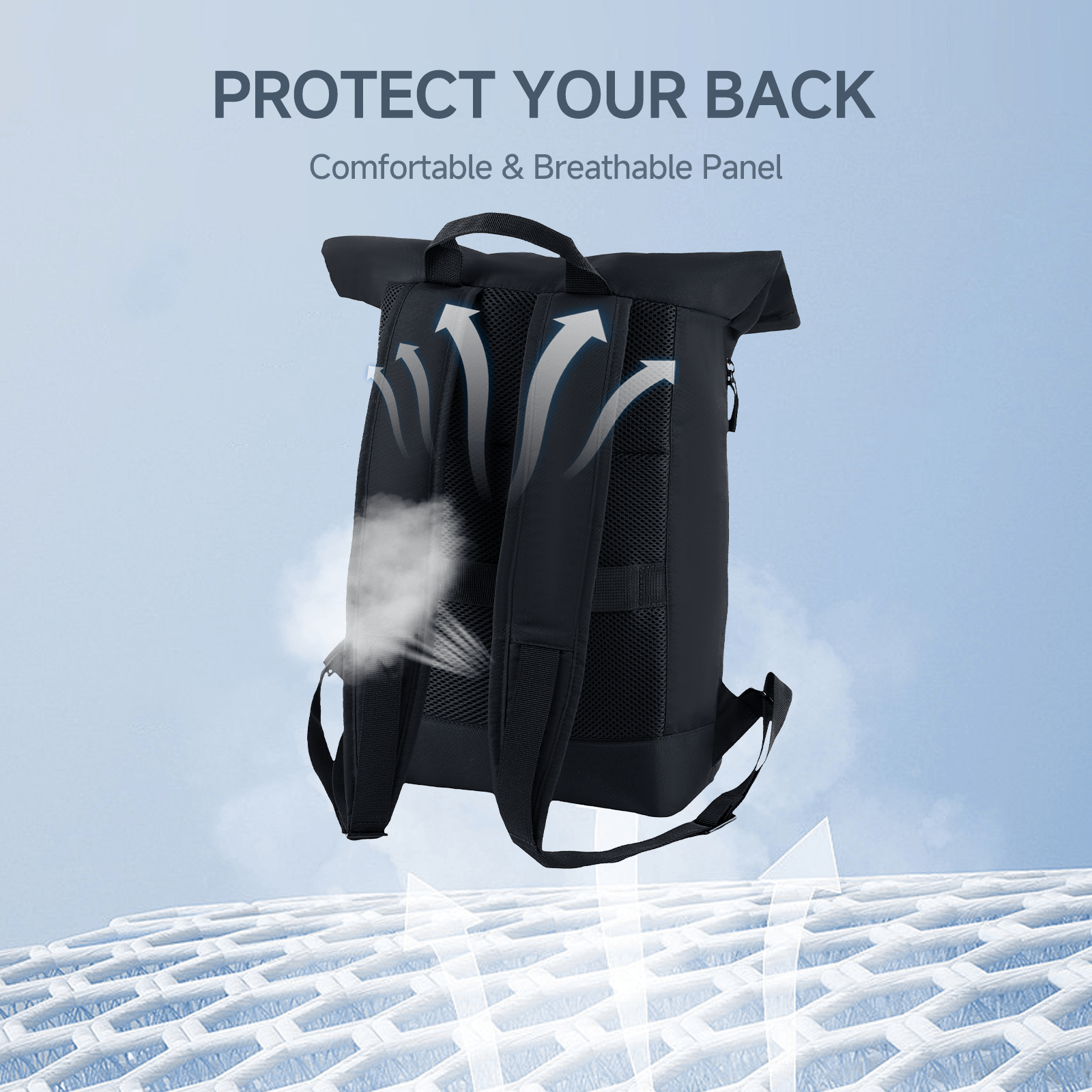 Rolltop Laptop Backpack for Men Women, Lightweight,Water-Resistant Laptop Backpack Large Capacity Adjustable 20L for Travel College Camping,Black - iMZOON