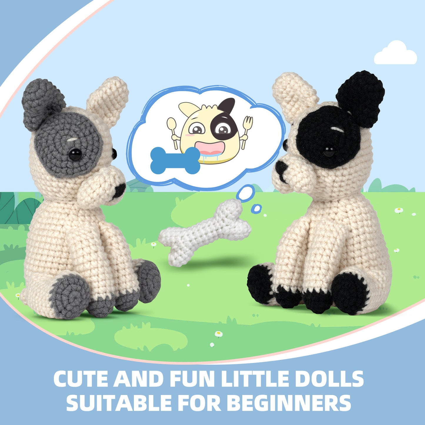 Beginner Crochet Kit, 2-Bulldog Set