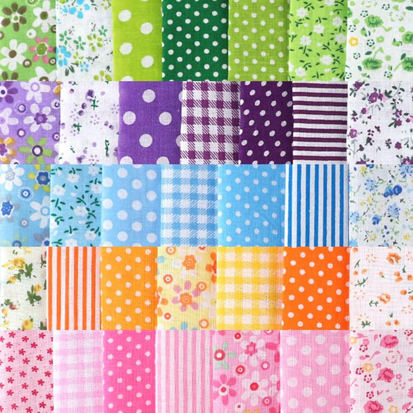 <50% Off> 9.8-Inch Cotton Fabric Squares, 35-piece set, in 5 colorful series, Yellow/Green/Blue/Pink/Purple - iMZOON