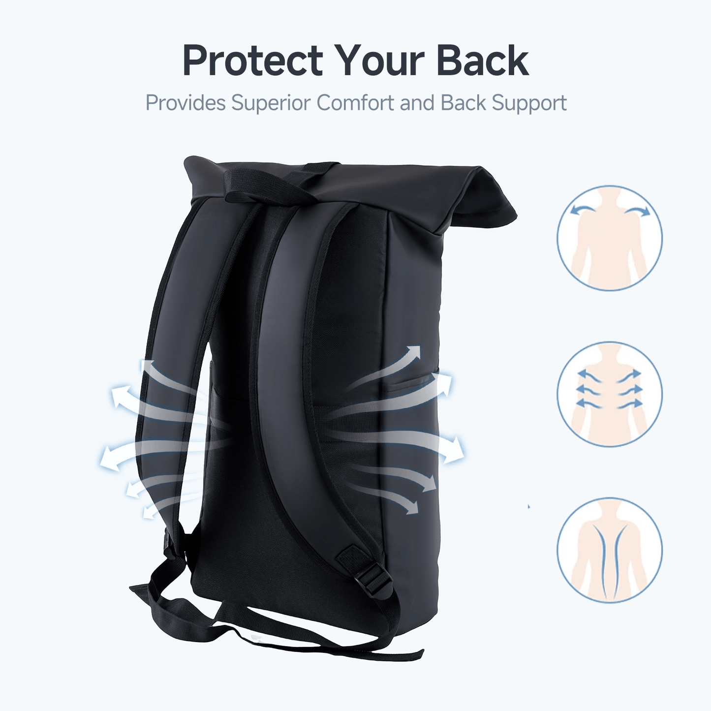 Foldable Backpack for Men, PU Water-Resistant Laptop Backpack Large Capacity Adjustable 23L for Travel University Camping,Black - iMZOON