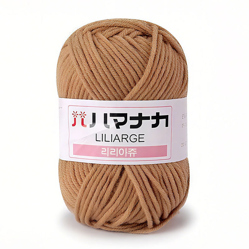 Liliarge DK yarn in warm brown color, made of 100% acrylic, ideal for knitting and crochet projects.