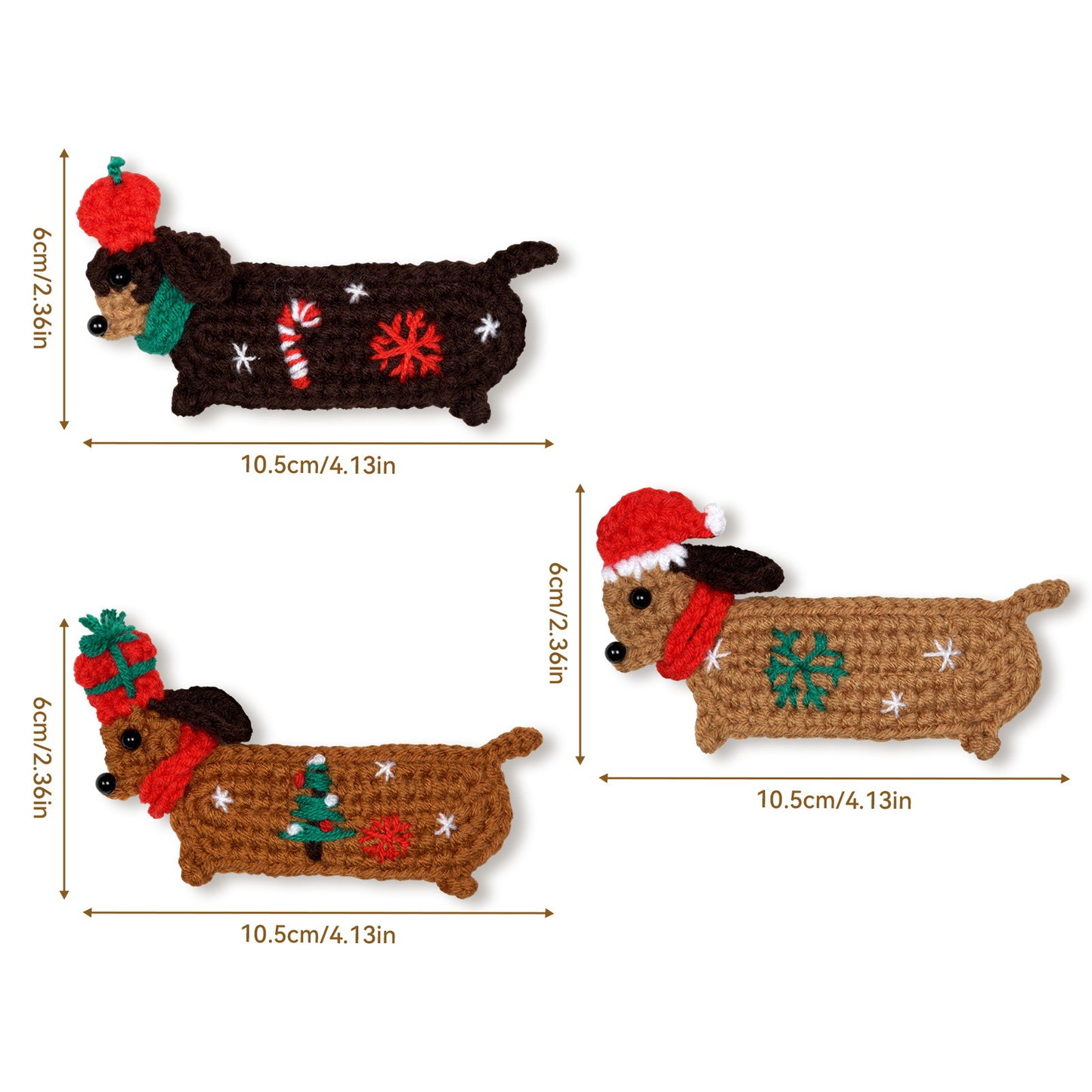Beginnner Crochet Kit, 3-Dachshund Set