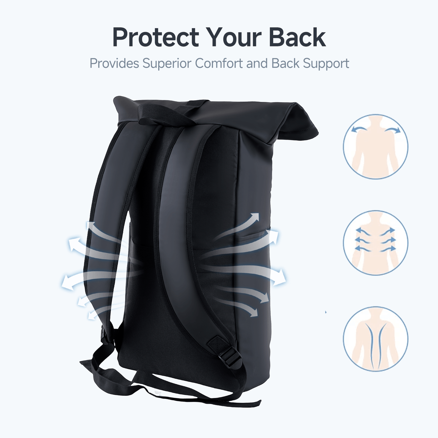 Lightweight PU Waterproof Laptop Backpack, Large Capacity Adjustable 23L for Work University Camping, Black - iMZOON