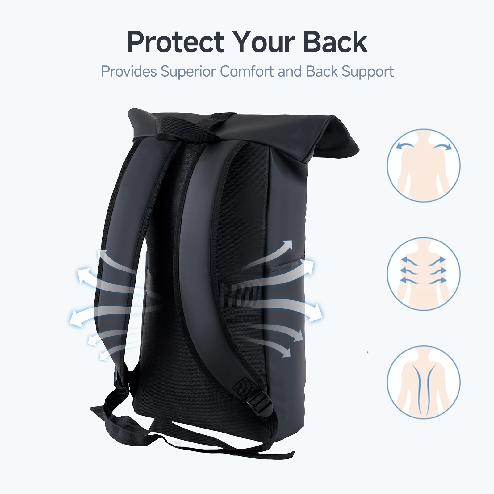 Lightweight PU Waterproof Laptop Backpack, Large Capacity Adjustable 23L for Work University Camping, Black - iMZOON