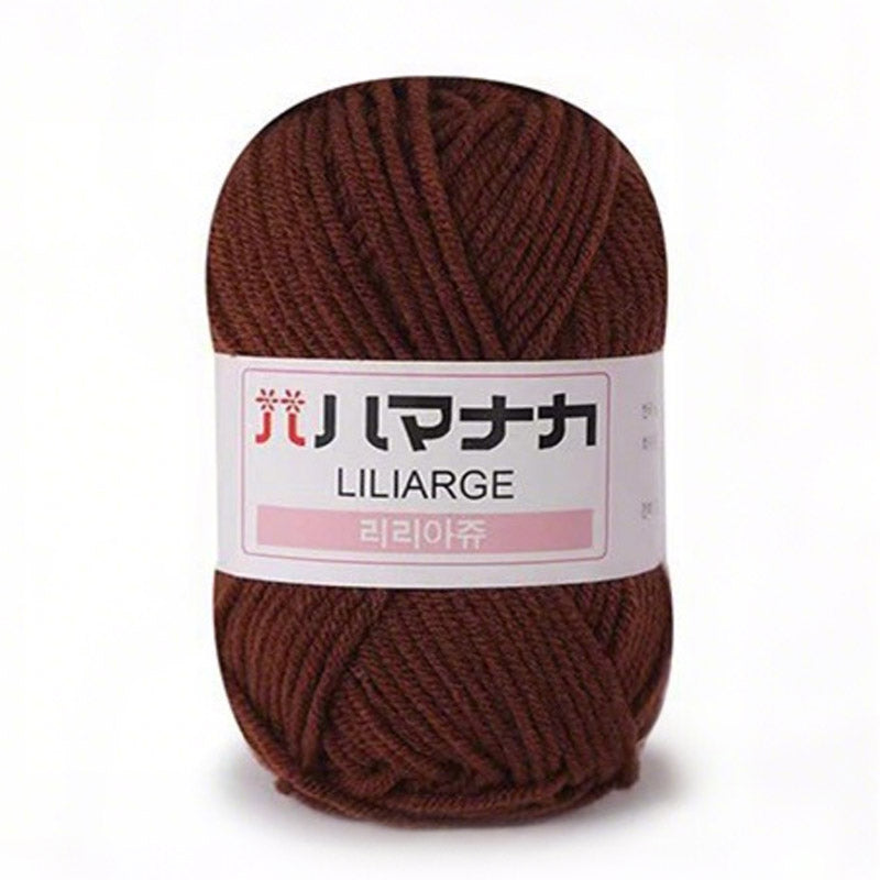 Liliarge DK Yarn in brown, 100% acrylic, 25g, 25 yards, ideal for knitting and crochet projects.