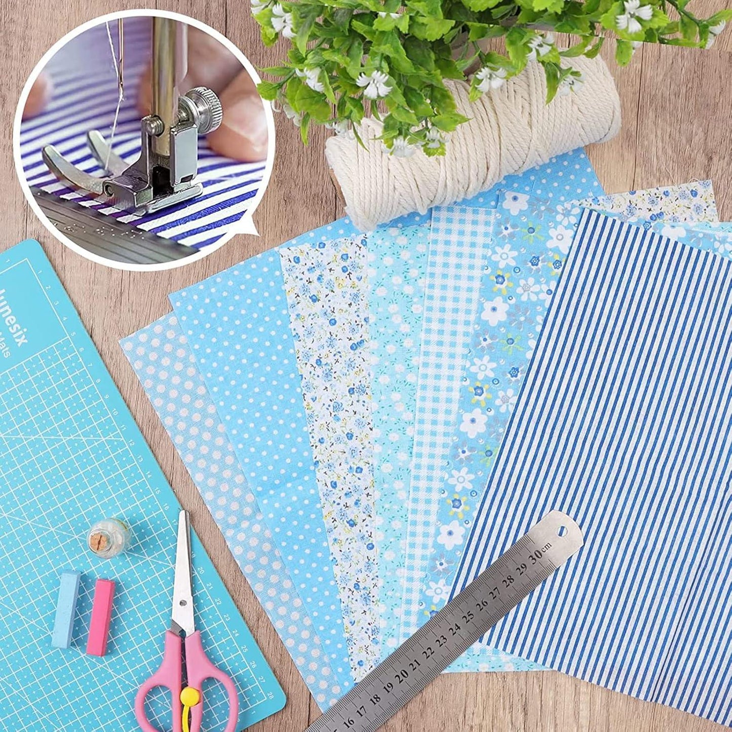 <50% Off> 9.8-Inch Cotton Fabric Squares, 35-piece set, in 5 colorful series, Yellow/Green/Blue/Pink/Purple - iMZOON