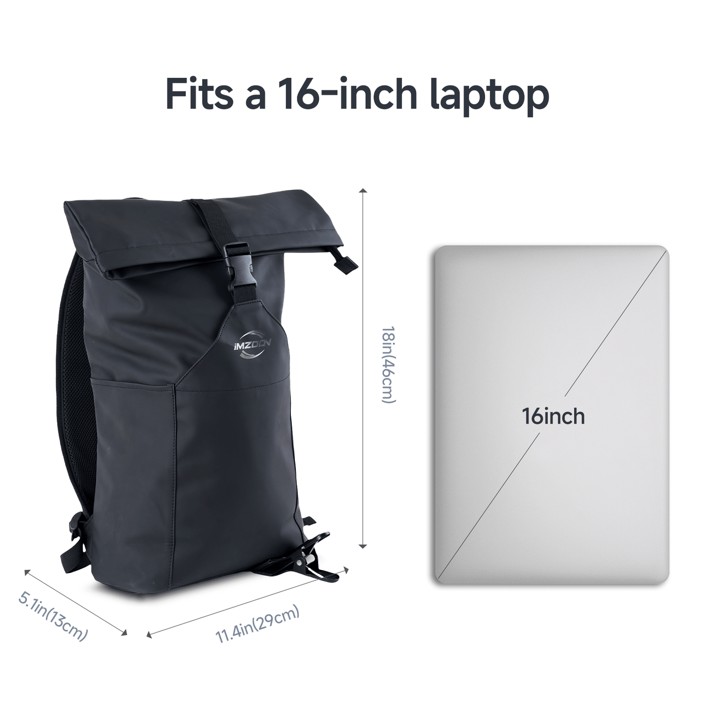Lightweight PU Waterproof Laptop Backpack, Large Capacity Adjustable 23L for Work University Camping, Black - iMZOON