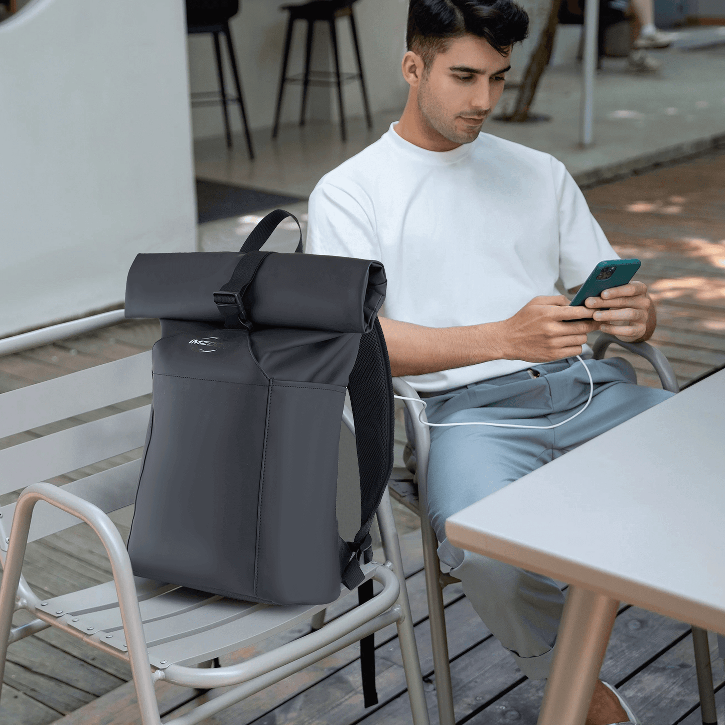 Lightweight PU Waterproof Laptop Backpack, Large Capacity Adjustable 23L for Work University Camping, Black - iMZOON