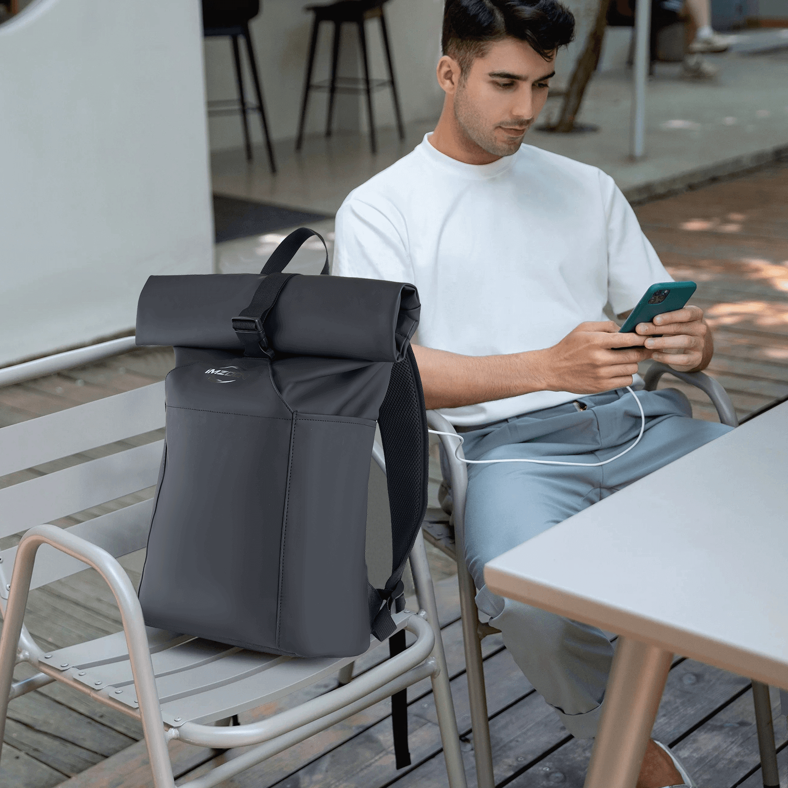 Lightweight PU Waterproof Laptop Backpack, Large Capacity Adjustable 23L for Work University Camping, Black - iMZOON