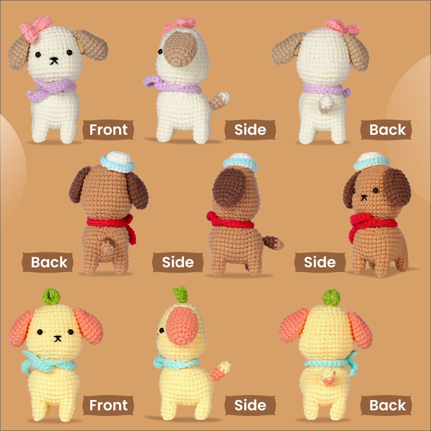Beginner Crochet Kit, 3-Puppy Set