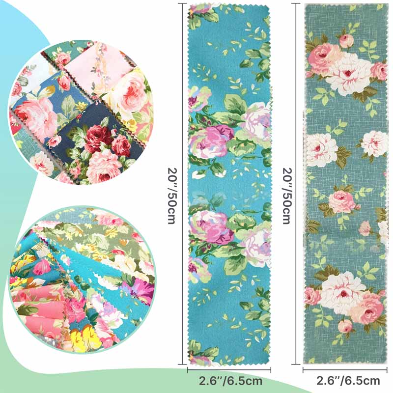 2.6"×20" (6.5cm×50cm) floral fabric strips, vintage green