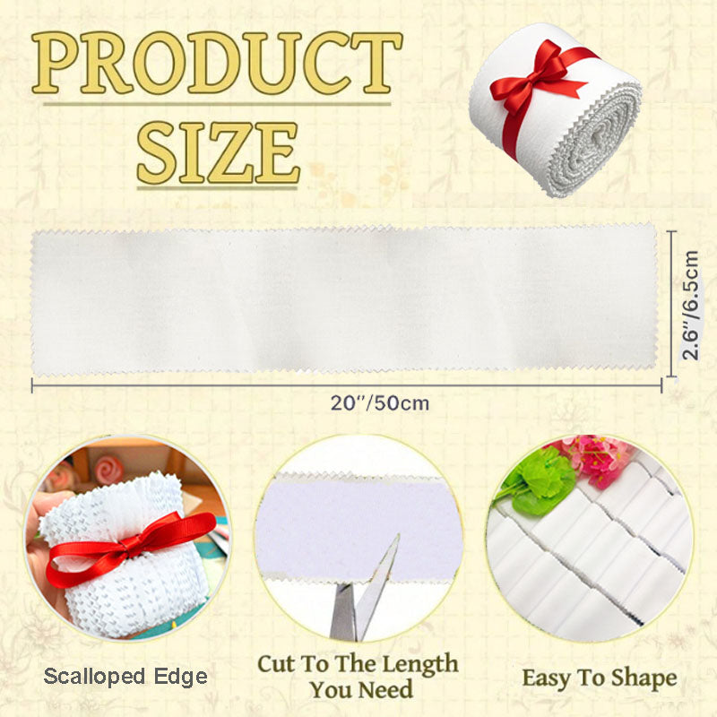 2.6"×20" (6.5cm×50cm) fabric strips white, scalloped edge fabric