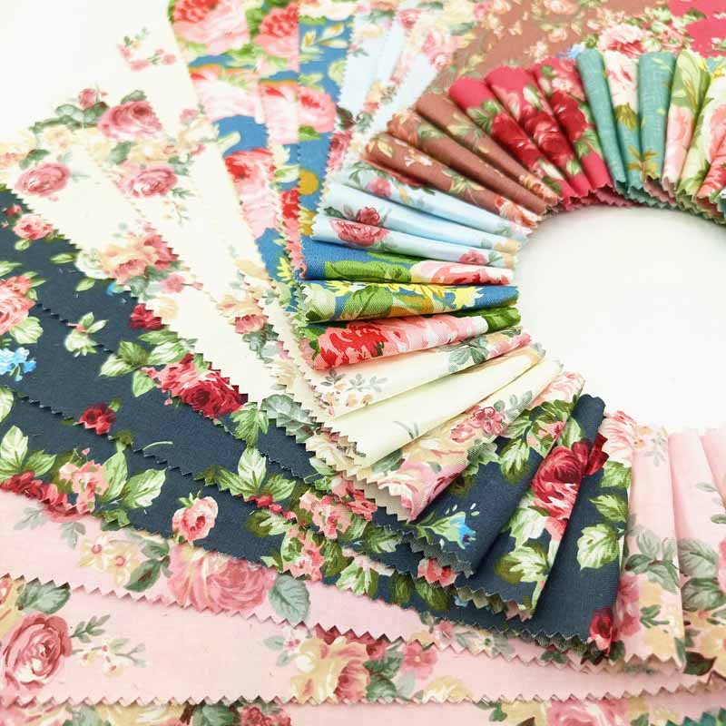 Mixed floral fabric pieces, colorful prints, great for DIY crafts