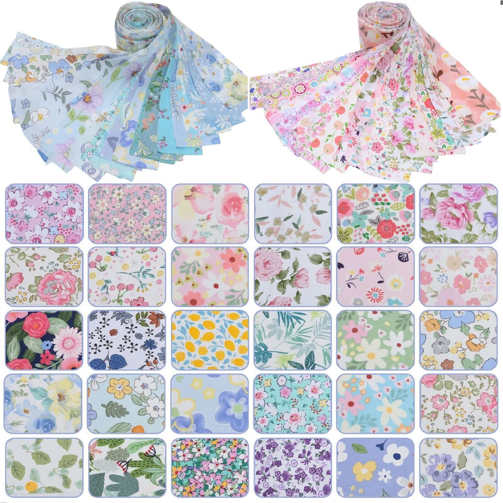 Jelly Roll Fabric Strips - 2.6 Inch Cotton Fabric, 40-piece set, Pink&Blue - iMZOON