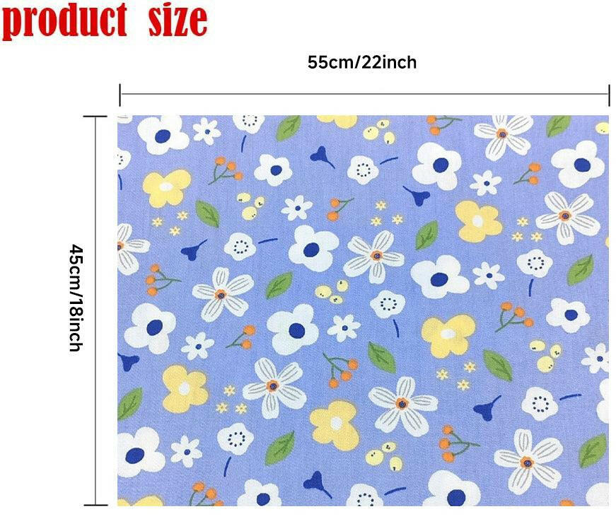 18x22-Inch Quilting Cotton Fabric Squares, 8-piece Set, Printed with Blue Flowers - iMZOON